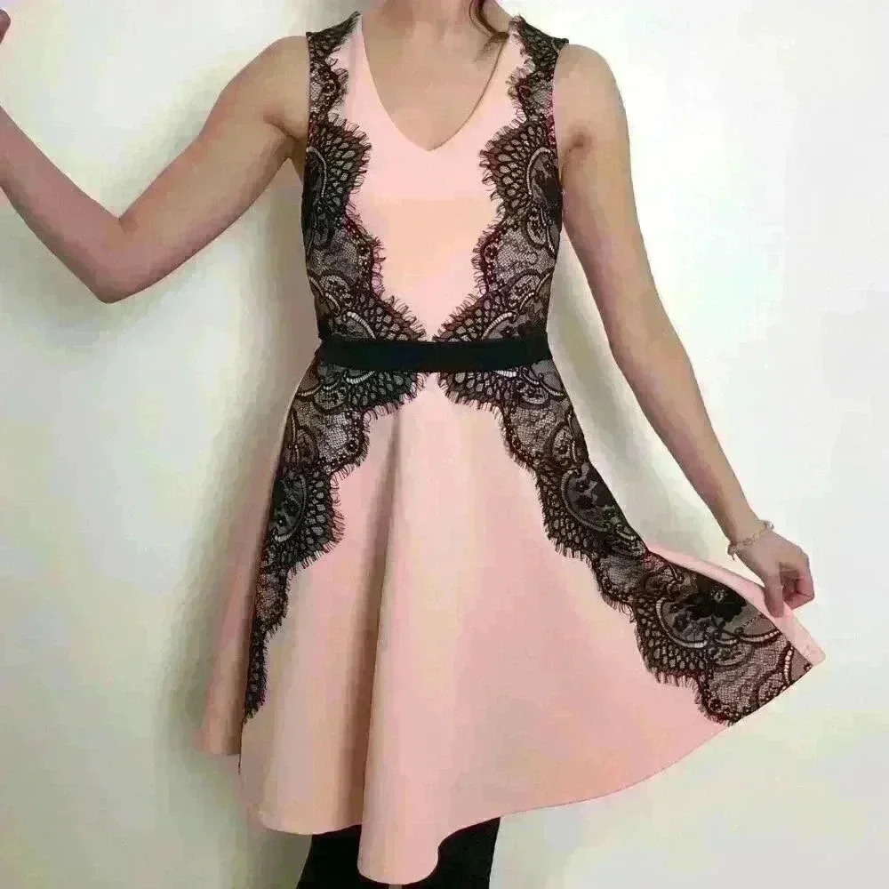 Peach Dress with Black Lace - Picture 2 of 8